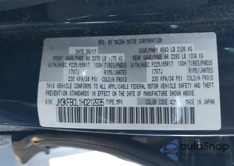 2017 Mazda Cx-5 Touring z USA, uszkodzony, nr VIN JM3KFBCL1H0212935